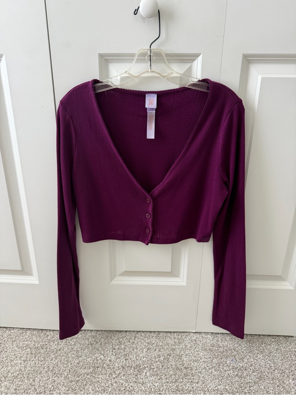 Savage X Fenty Cropped Long Sleeve Ribbed Knit V-Neck Cardigan Plum Purple L